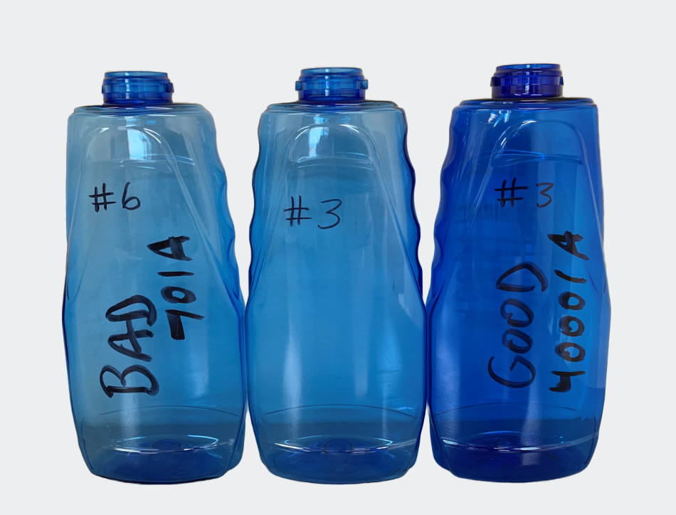 3 blue bottles to be measured by the color sensor device